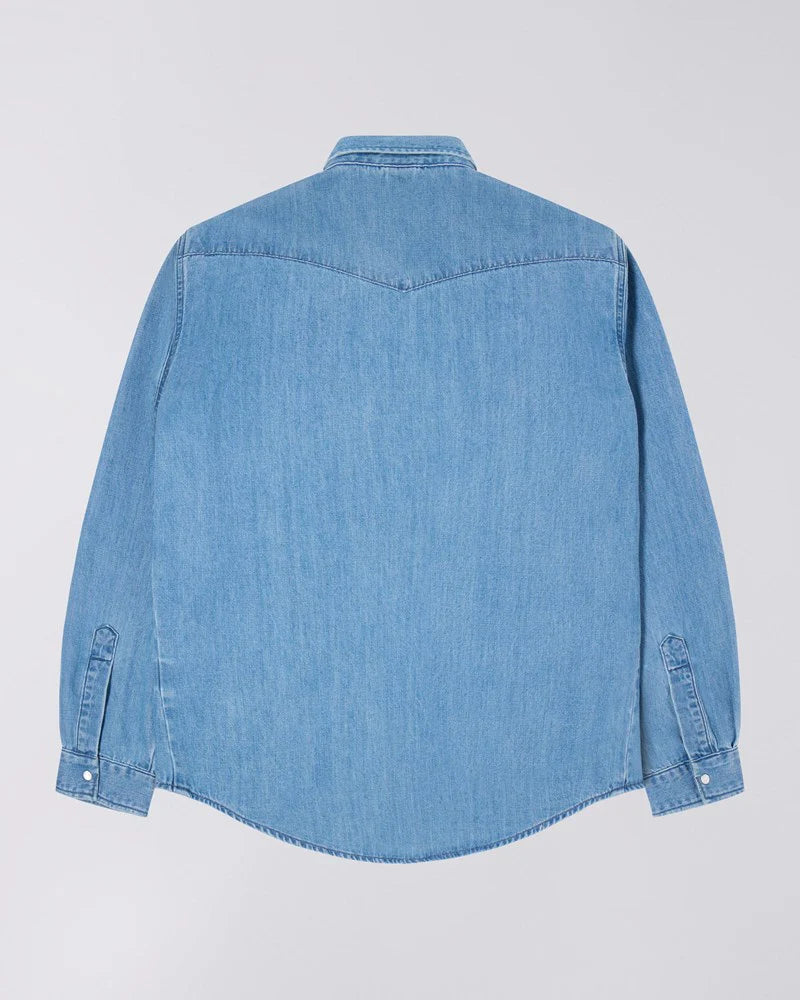Western Shirt, Blue, Light Used-Skjorter-Edwin-Motorious Copenhagen
