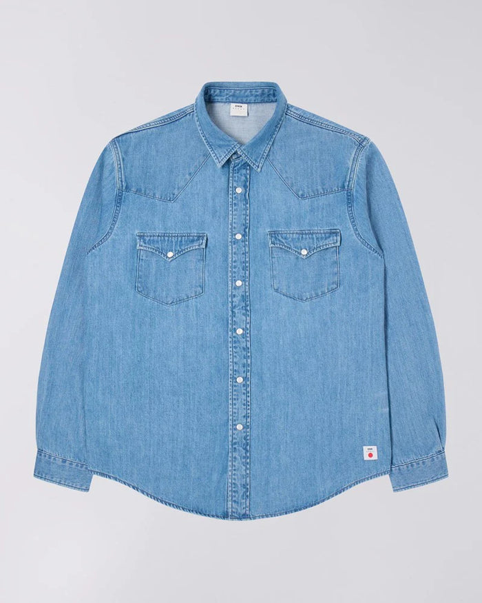 Western Shirt, Blue, Light Used-Skjorter-Edwin-Motorious Copenhagen