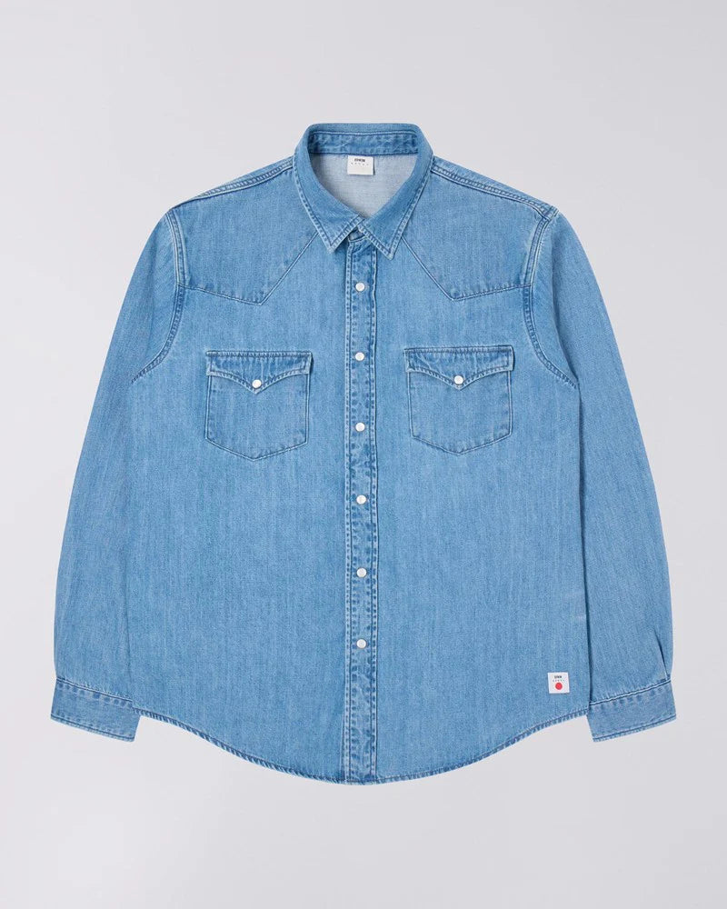 Western Shirt, Blue, Light Used-Skjorter-Edwin-Motorious Copenhagen