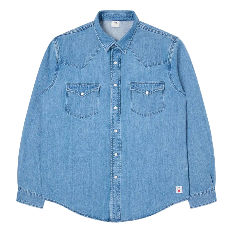 Western Shirt, Blue, Light Used-Skjorter-Edwin-Motorious Copenhagen