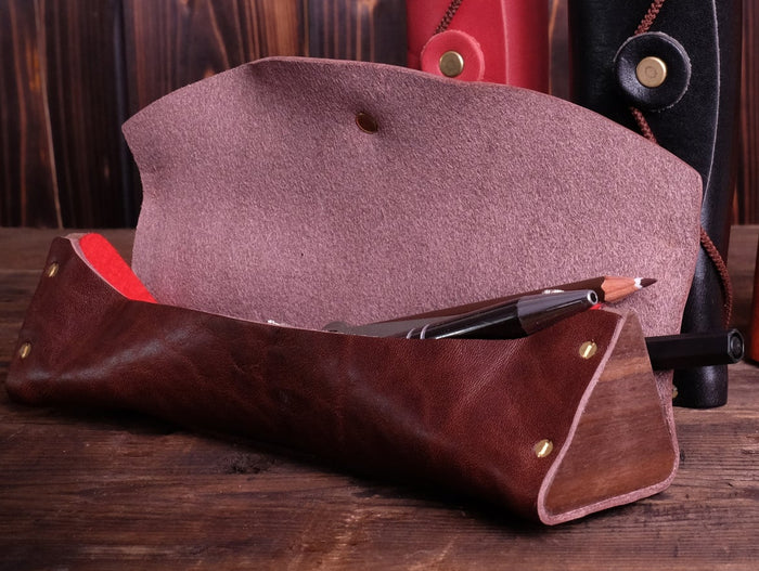 Woody pencil box, Leather, Cognac-Tasker-Kalos and Sons-Motorious Copenhagen