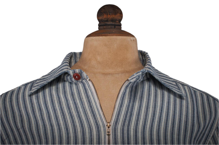 Worker Zip Shirt, Indigo/White Stripes-Skjorter-Fleurs de Bagne-Motorious Copenhagen