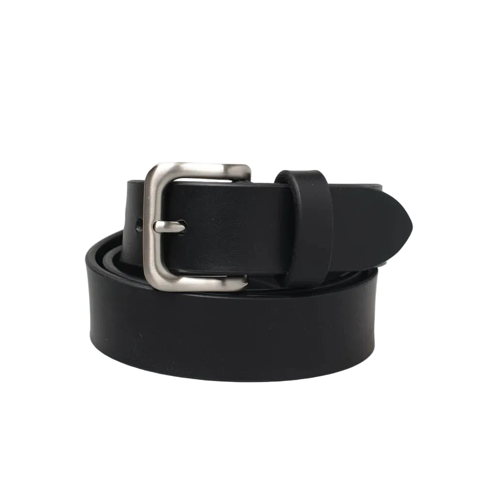 Oily, 35mm Vintage Leather Belt, Black/Tankefuld Satin