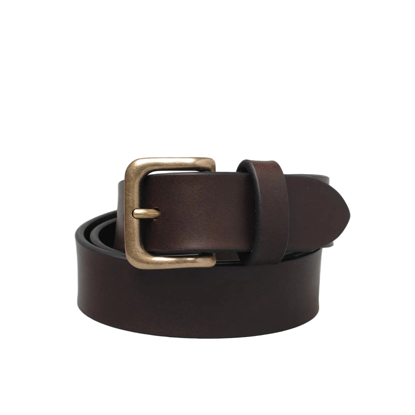 Oily, 35mm Vintage Leather Belt, Brown/Tankefuld Brass