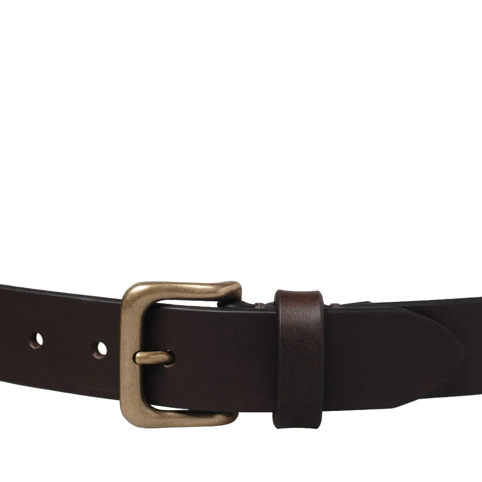 Oily, 35mm Vintage Leather Belt, Brown/Tankefuld Brass