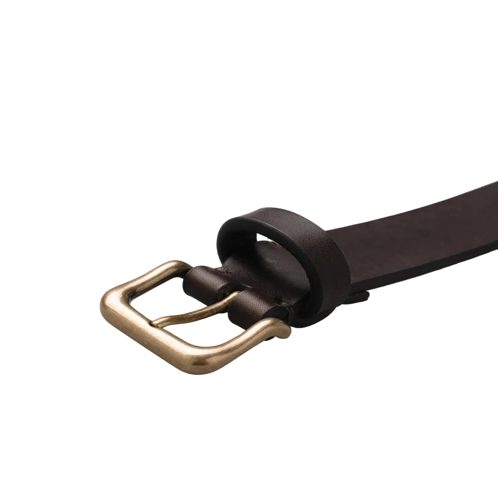 Oily, 35mm Vintage Leather Belt, Brown/Tankefuld Brass