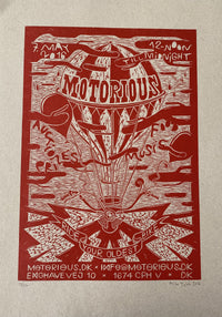 2016 Motorious lino-cut by Mike Tylak, A3 oversize, Red on Eco-Linoleumstryk og Plakater-Motorious Copenhagen-Motorious Copenhagen
