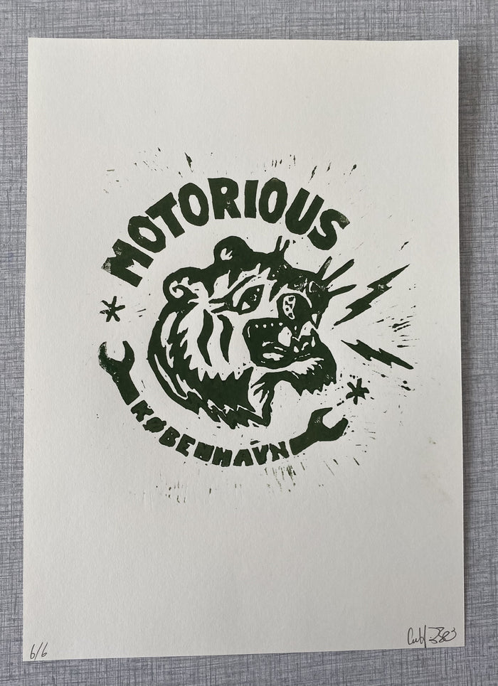 2021 Motorious Tiger lino-cut by Christoffer Bildsø, A4-Motorious Copenhagen-Motorious Copenhagen