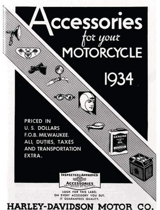 "H-D Motorcycle Accessories 1934", Harley-Davidson Motor Co.-MC reservedele-Harley Davidson-Motorious Copenhagen