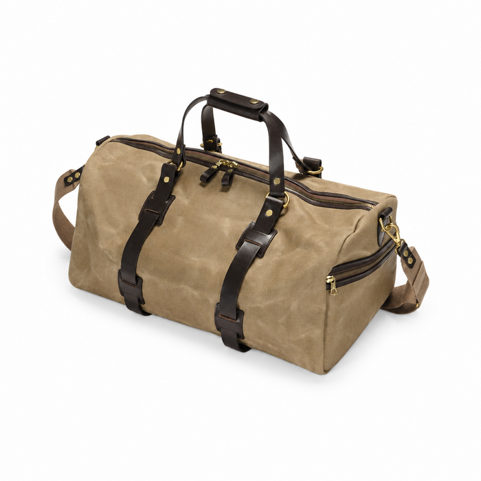 Holdall Duffle, Medium, Vintage Waxed Canvas, Sand w/ Brown Zipper-Tasker-Croots England-Motorious Copenhagen