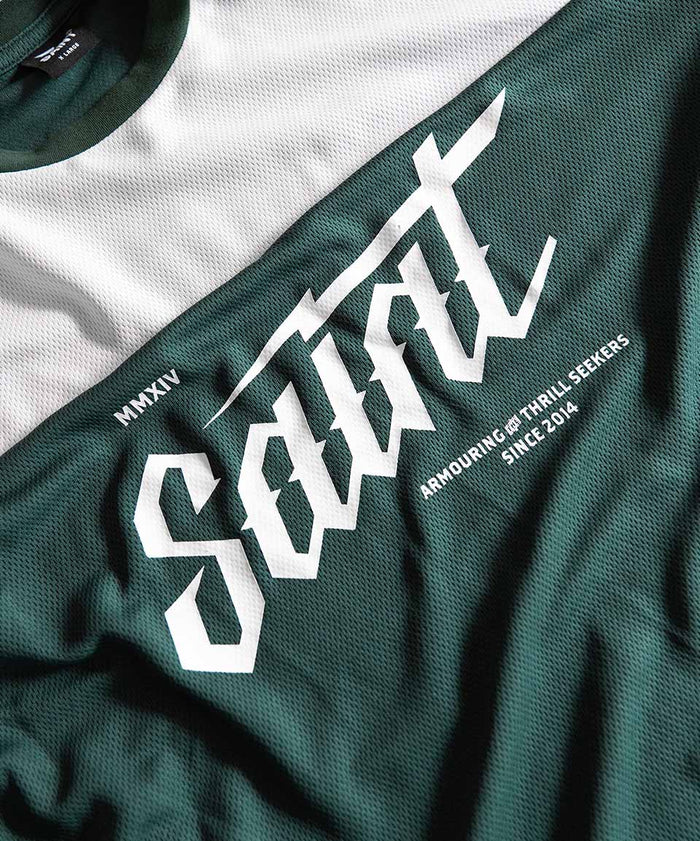 Saint Bolt Script MX top, Green/White-T-shirts-Saint Unbreakable-Motorious Copenhagen