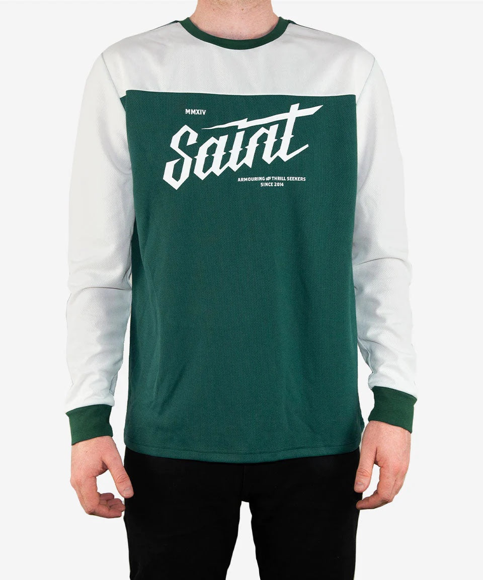 Saint Bolt Script MX top, Green/White-T-shirts-Saint Unbreakable-Motorious Copenhagen