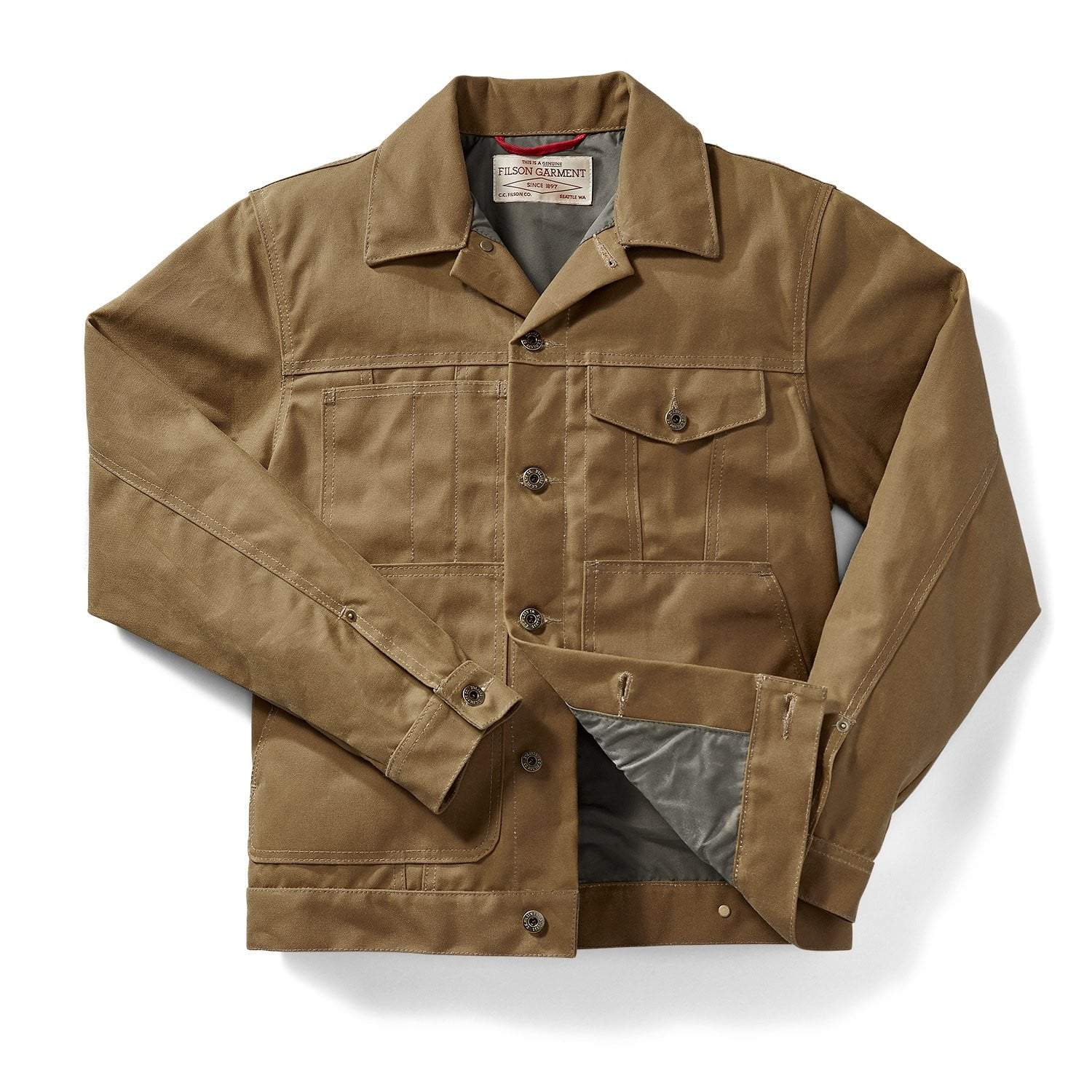 Short Cruiser Jacket, Tin Cloth, Lined, Dark Tan-Jakker-Filson 1897-Motorious Copenhagen