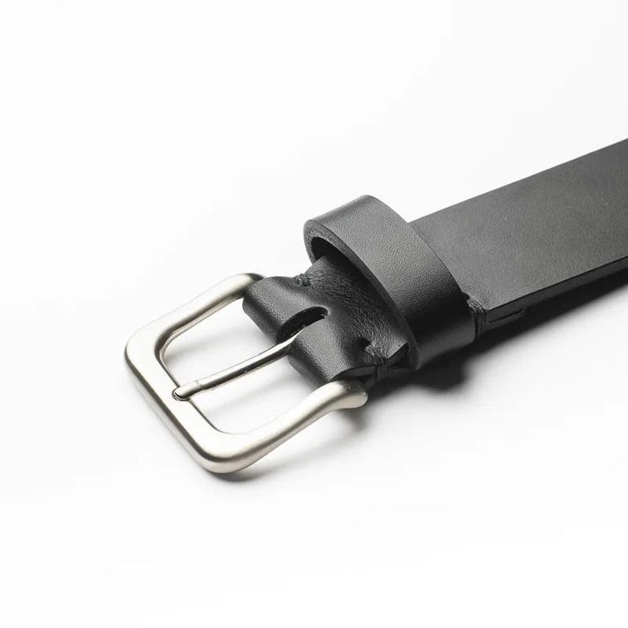 Tankefuld, 35mm leather belt, Satin Nickel / Black-Bælter-Baunbaek og Lyn-Motorious Copenhagen