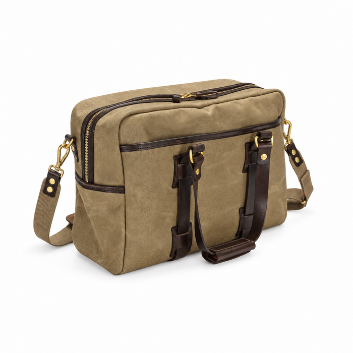 Traveller bag, Vintage Waxed Canvas, Sand w. Brown Zipper-Tasker-Croots England-Motorious Copenhagen