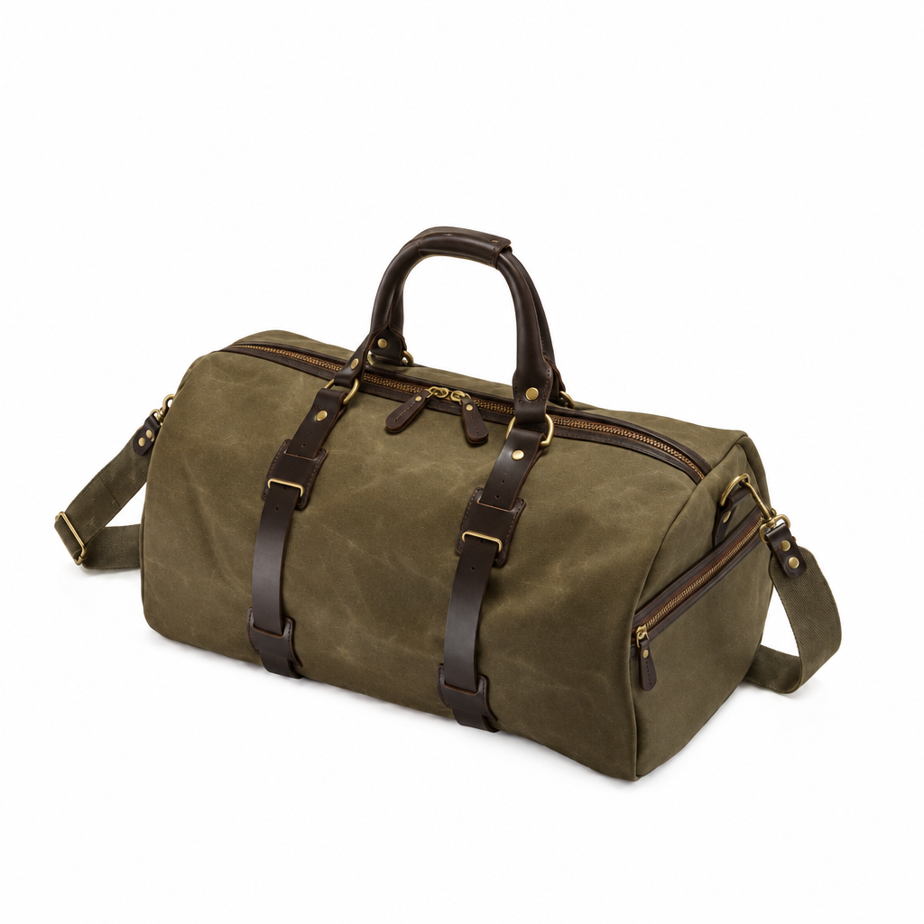 Vintage Canvas Duffle Holdall, Medium, Waxed, Olive-Tasker-Croots England-Motorious Copenhagen