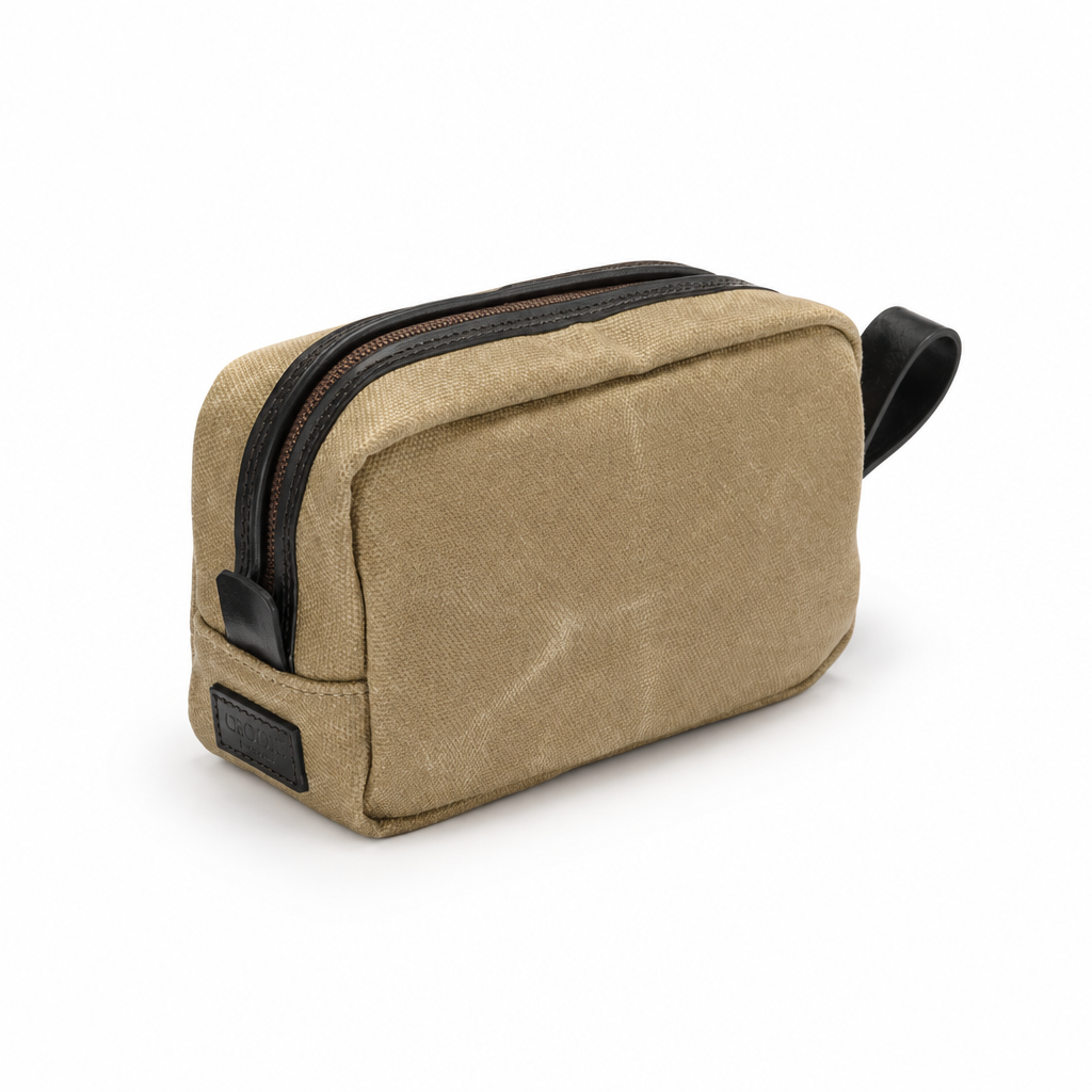 Washbag, Vintage Waxed Canvas, Sand-Tasker-Croots England-Motorious Copenhagen